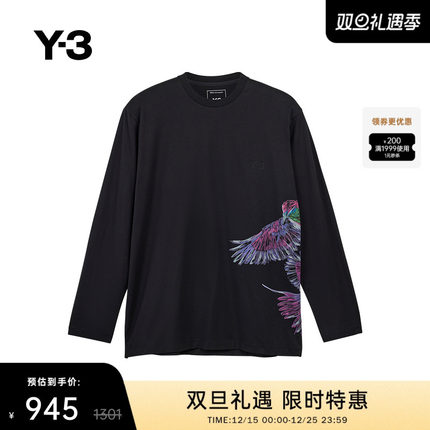 Y-3/Y3山本耀司秋冬季情侣宽松印花运动休闲长袖T恤IX5037