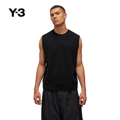 [热销补货]Y-3/Y3山本耀司休闲毛织宽松时尚黑色圆领背心IW7484
