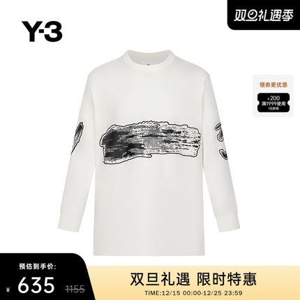 [季末折扣]Y3山本耀司情侣款长袖T恤秋冬运动宽松圆领印花IA3112