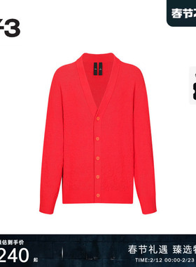 [新年热卖]Y3山本耀司针织衫V领纽扣开衫红色毛衣IB4791