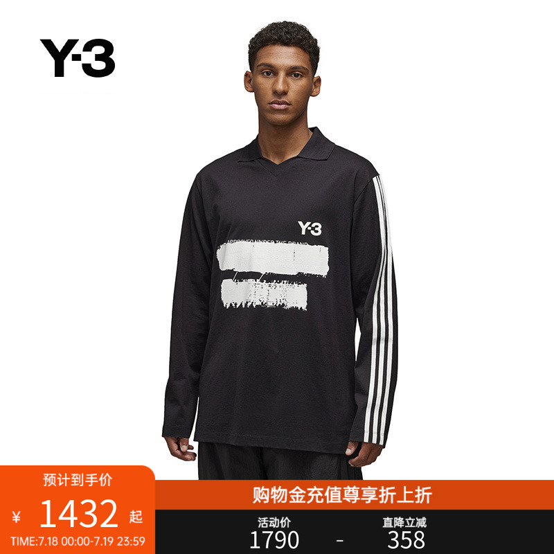 Y-3/Y3山本耀司2025春季新品翻领印花涂鸦长袖T恤男女同款JN4876