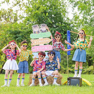 表演服小学生舞台合唱服潮 六一儿童拉拉队演出服幼儿园港风花衬衫