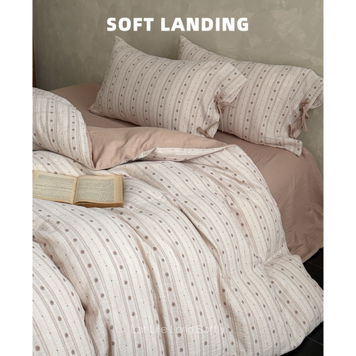 SOFT LANDING |  日式色织系带三层纱四件套亲肤透气提花三件套