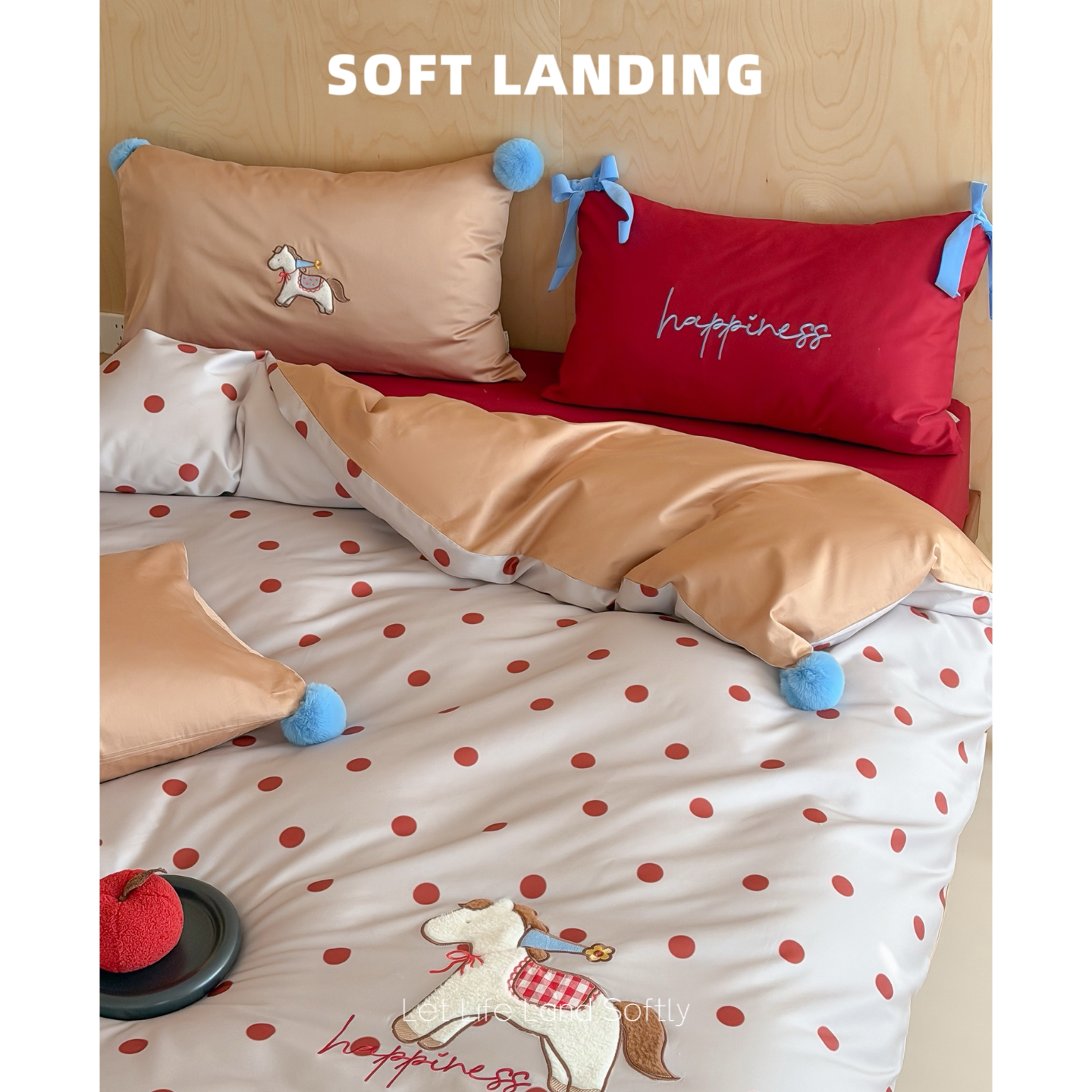SOFT LANDING | 卡通贴布刺绣幸运小马四件套蝴蝶结床品套件