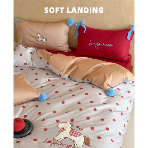 SOFT LANDING | 卡通贴布刺绣幸运小马四件套蝴蝶结床品套件