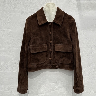 2025春新款女式真皮羊皮高品质反绒羊皮夹克中短款女皮衣皮裙套装