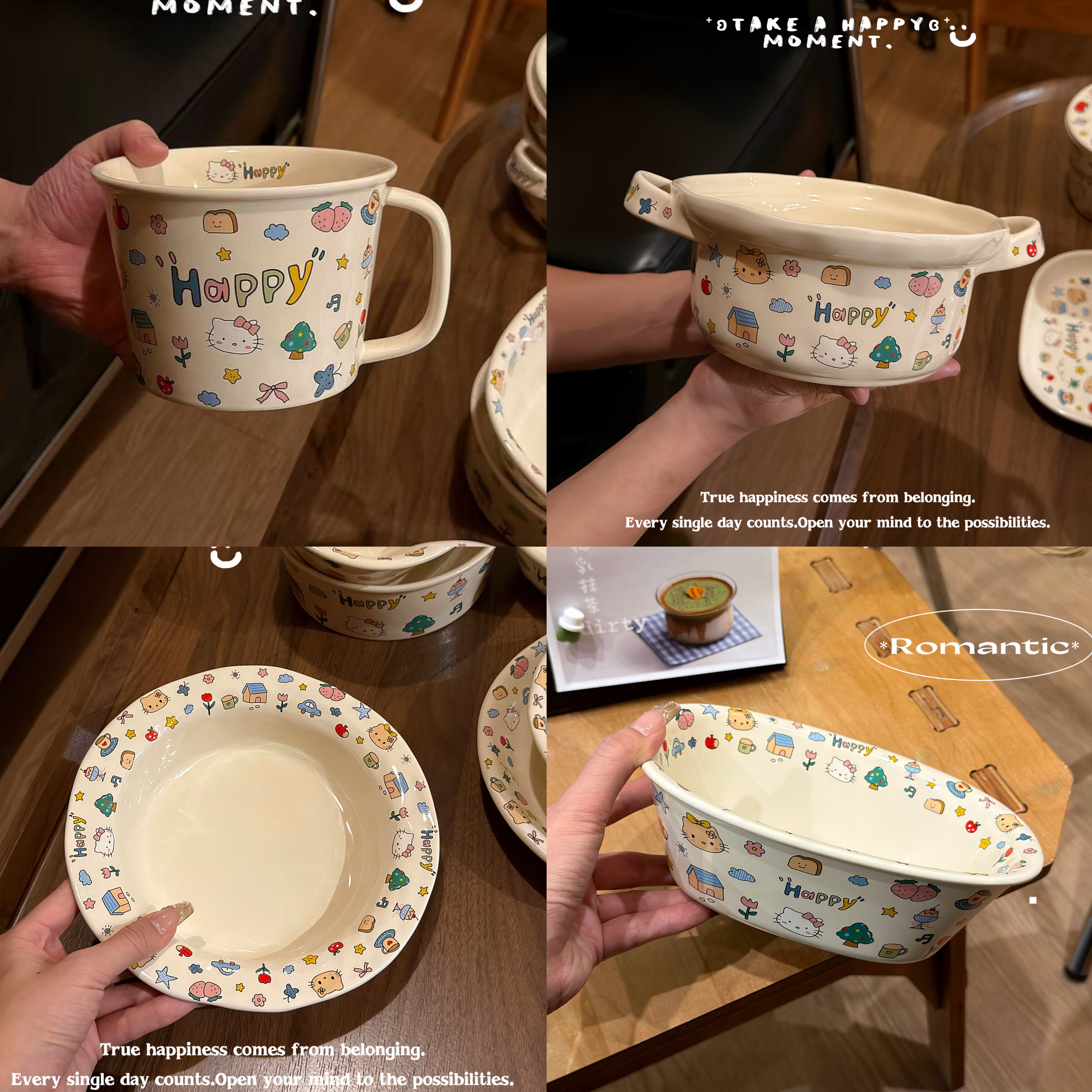 可爱猫咪卡通陶瓷碗家用水果碗大容量汤面碗嗦粉碗泡面全家桶带盖,餐饮具,泡面碗,淘宝优惠券,粉丝福利购,淘宝优惠卷