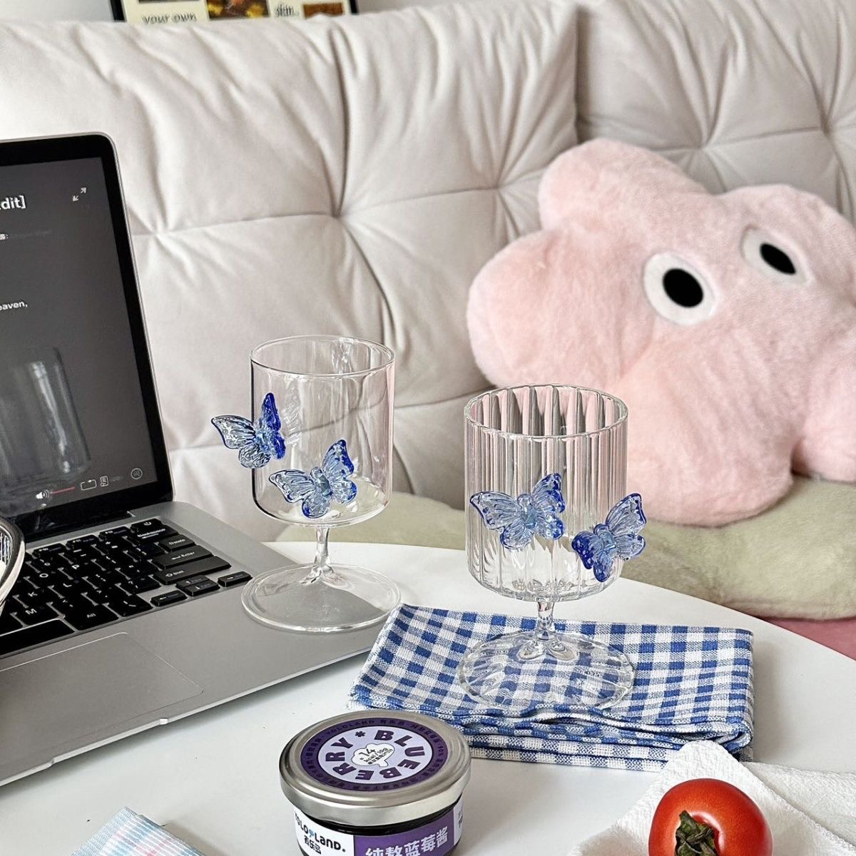ins风高颜值蝴蝶高脚杯红酒杯家用轻奢高档玻璃杯ins鸡尾酒杯礼物