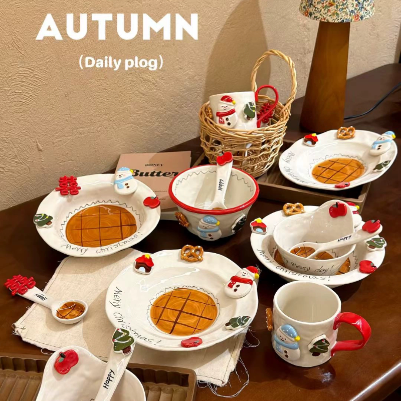 手绘雪人餐具套装陶瓷碗盘子马克杯甜品碗新婚餐具生日新年礼物,餐饮具,盘,淘宝优惠券,粉丝福利购,淘宝优惠卷