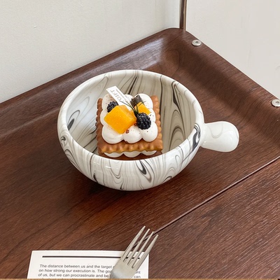 ins风大理石纹早餐杯燕麦碗酸奶碗水墨纹甜品碗高颜值餐具沙拉碗