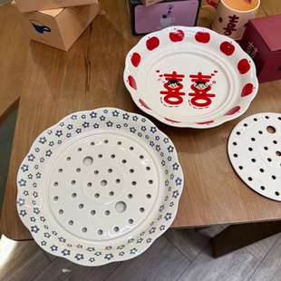 红苹果饺子盘一盘多用陶瓷餐盘釉下彩高颜值水饺盘子水果餐盘