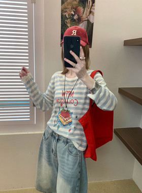 2026夏季新款韩版宽松显瘦百搭圆领短袖针织衫女刺绣卡通减龄上衣