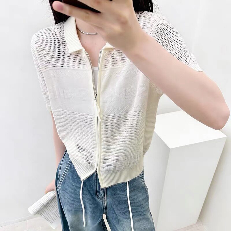镂空钩花翻领冰丝针织开衫女欧洲站2026春装新款欧货女装防晒衣潮