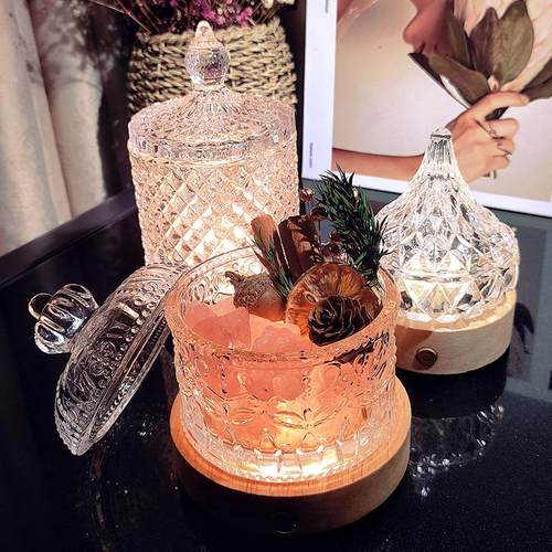 厚实扩香石水果盘透明咖啡糖缸复古高颜值化妆棉签干糖晶石精油