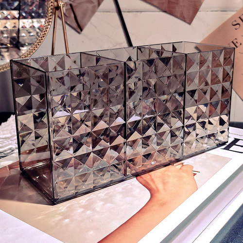 高级亚克力化妆刷收纳盒三格美甲