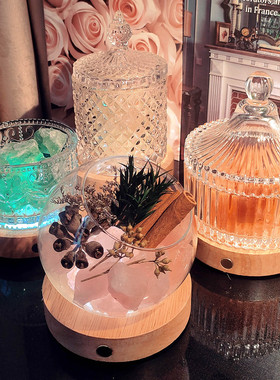 高级感透明玻璃球天然水晶石奇石摆件容器桌面无火香薰扩香石香氛