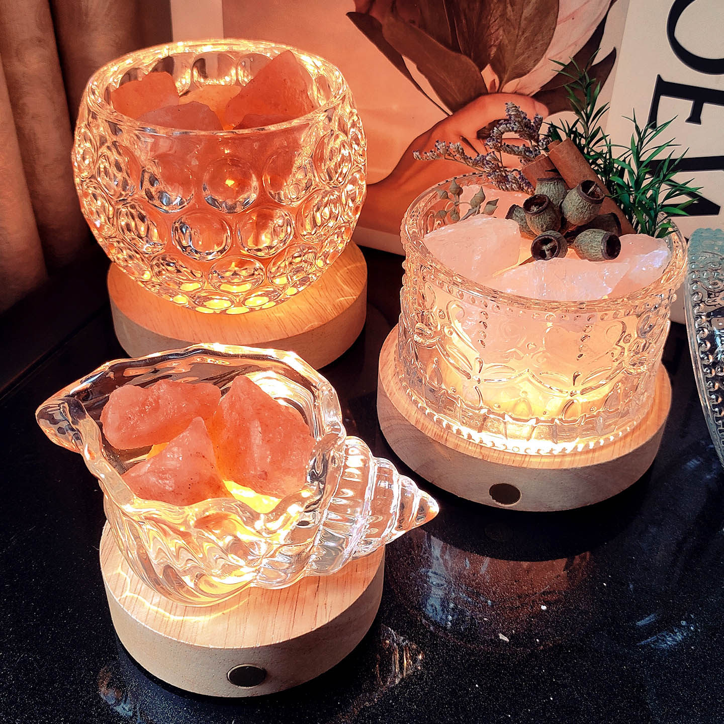 无火香薰扩香石天然御守盐石水晶奇石招财聚宝透明玻璃消磁碗摆件