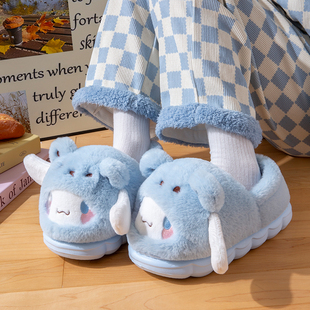 冬 包跟加绒保暖可爱卡通宿舍厚底防滑毛毛棉鞋 玉桂狗棉拖鞋 女冬季