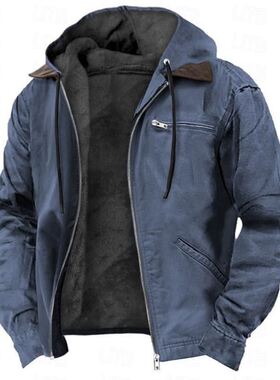 2025冬季美式复古纯色连帽棉服休闲男装加绒夹克外套Men jackets