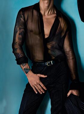 2025夏季潮流薄款透视长袖衬衫大码宽松透气休闲上衣Men's Shirts