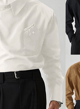 2026春季新款设计感不规则翻领衬衣法式男装秀场别致系扣长袖衬衫