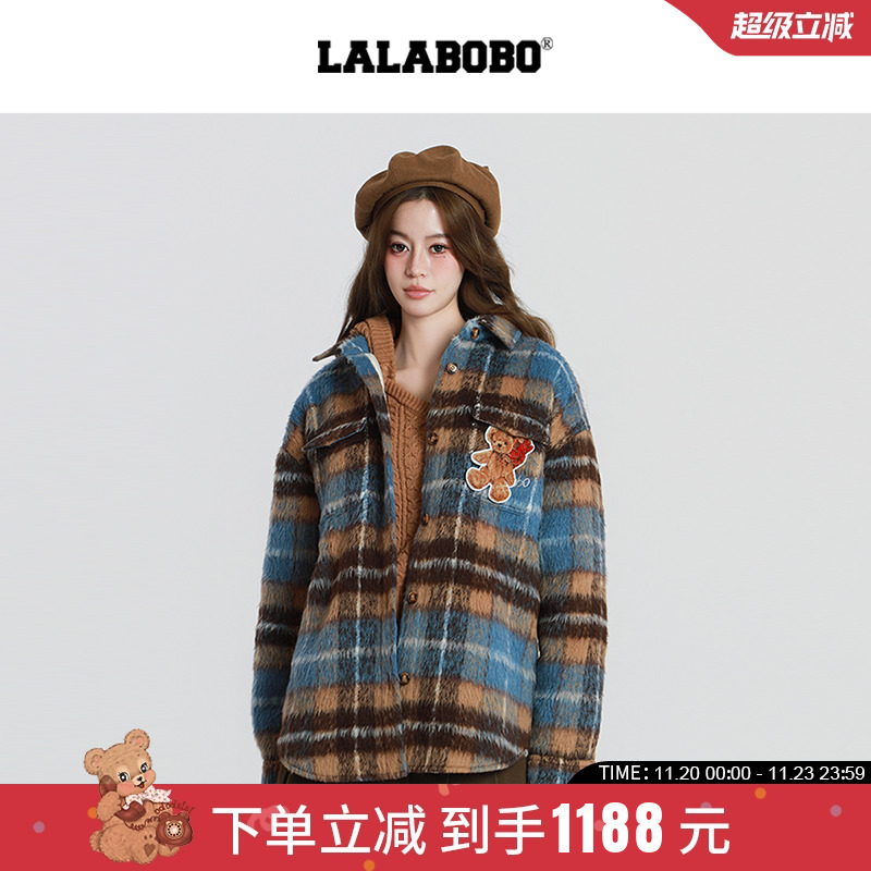 LABO毛呢格纹衬衫外套