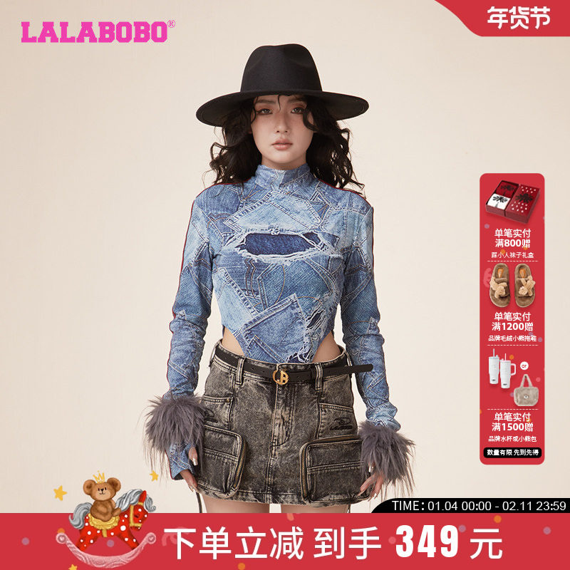LALABOBO2024春季新款辣妹拼接网纱高领连体长袖T恤女LBDA-WSDT14,女装/女士精品,T恤,淘宝优惠券,粉丝福利购,淘宝优惠卷