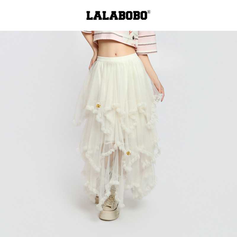 【商场同款】LALABOBO26年春新款网纱蛋糕裙不规则下摆白色半身裙
