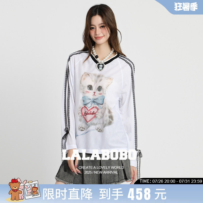 LALABOBO小猫蝴蝶结长袖T恤