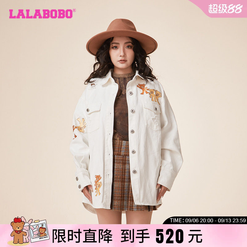 闲宽松翻领可爱小熊长袖衬衫
