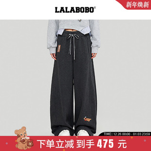 弯刀裤 LALABOBO25年冬新款 女小狗加绒灰色宽松休闲裤 商场同款