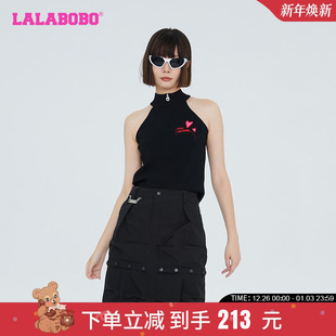 WSWT11 LBCC LALABOBO早秋新品 潮流百搭可爱风字母高领毛织背心女