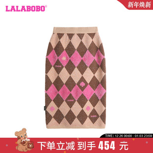 LALABOBO24年早秋半身裙女原创新款 WXZQ15 JK流行格子中长裙LBDC
