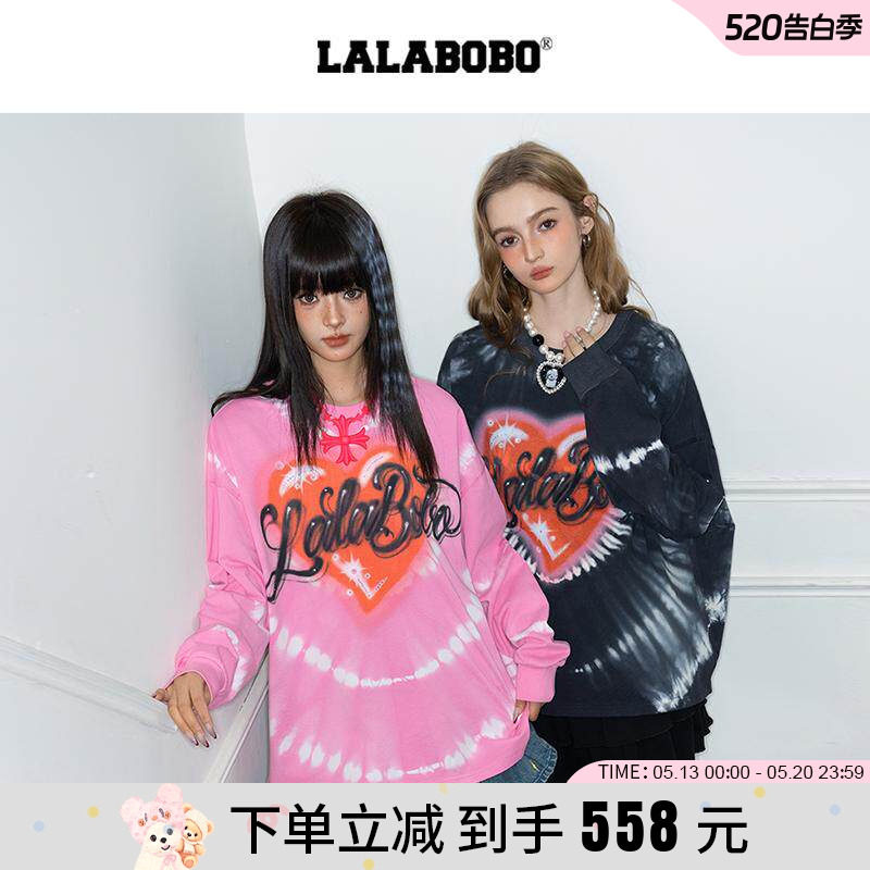 【张极同款】LALABOBO25年春季T恤女原创新款潮长袖扎染印花上衣