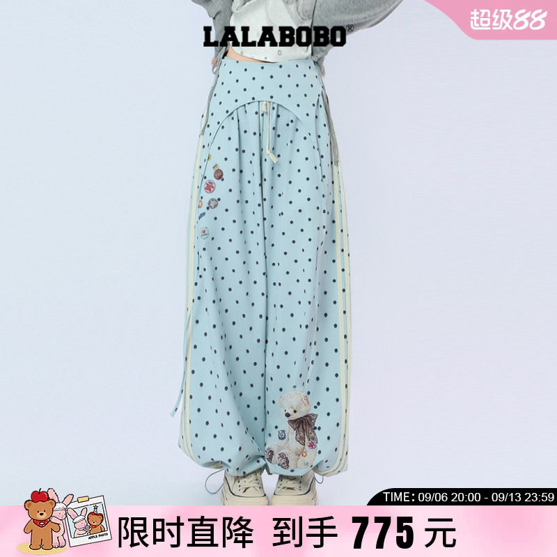 直筒美式复古印花波点宽松休闲裤