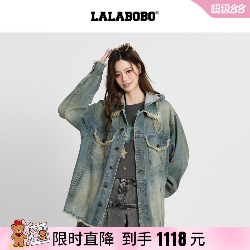 LALABOBO布丁小狗连帽牛仔夹克