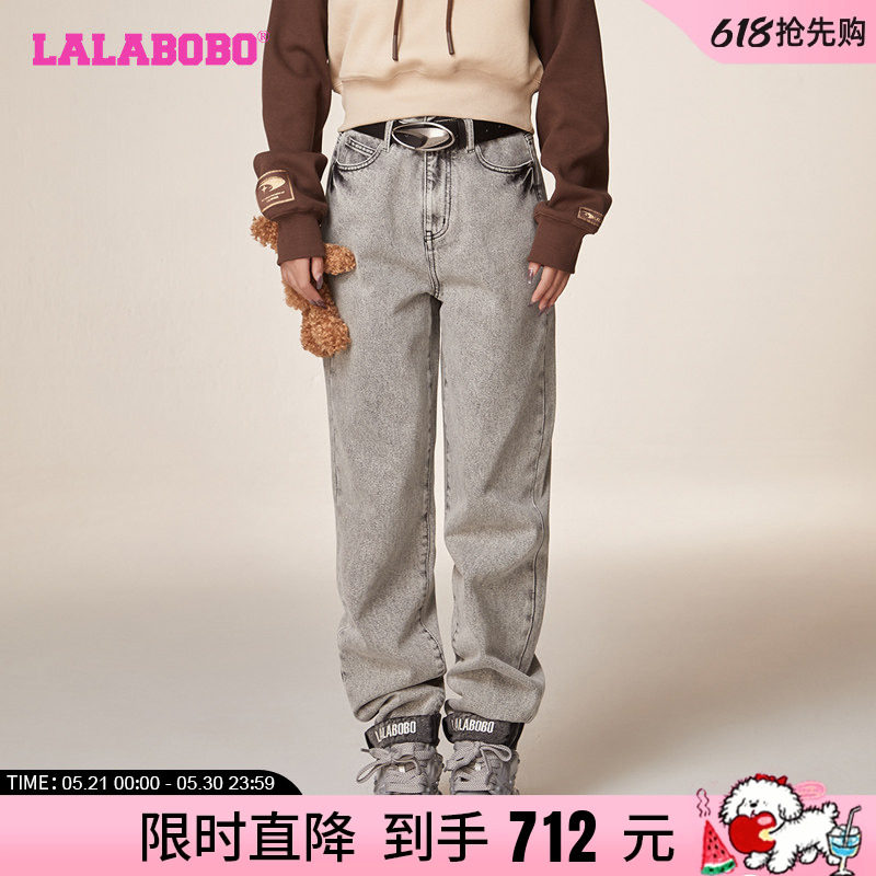 LALABOBO早秋新芥末熊高腰萝卜牛仔长裤女|LBCD-WXZC12
