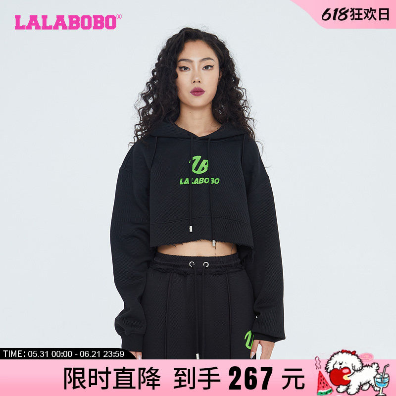 LALABOBO早秋新品潮流金属荆棘熊抽绳套头连帽卫衣女|LBCC-WSTS38