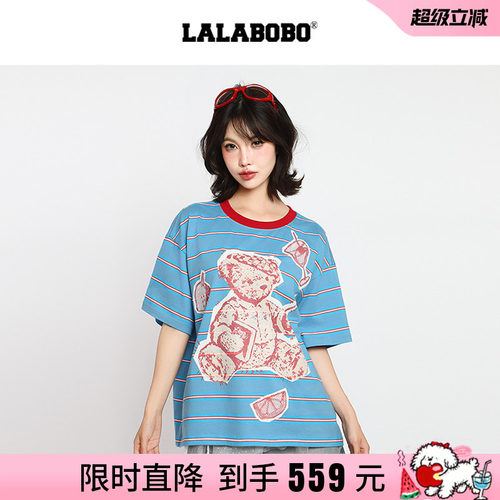LABO美式撞色小熊短袖T恤