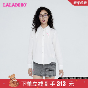 LBCC LALABOBO早秋新品 女 街头复古猫翻领字母梭织衬衫 WSWC14 美式