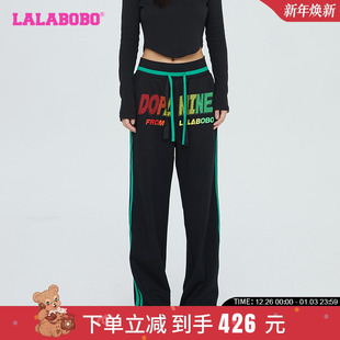 LBCC 女 WXZC60 潮流侧边条针织休闲裤 复古运动风LALABOBO早秋新品