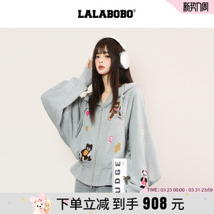小熊贴布宽松短款 LALABOBO25年秋新款 连帽卫衣外套 商场同款
