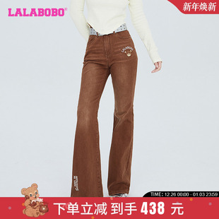 女LBCC LALABOBO早秋暖阳熊喇叭牛仔长裤 子 WXZC39 美拉德风裤