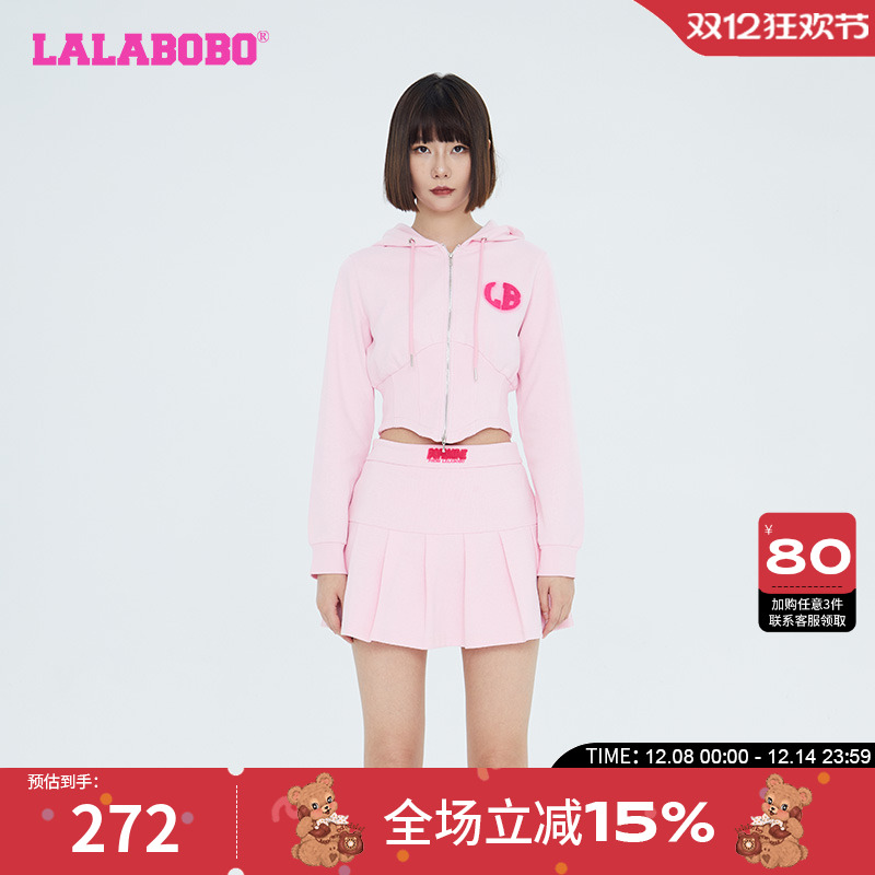 LALABOBO早秋潮流百搭可爱风针织开襟连帽卫衣外套女|LBCC-WSTS50