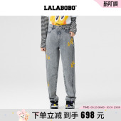 商场同款 潮牌星星涂鸦裤 LALABOBO25年春季 女原创新款 子 牛仔裤
