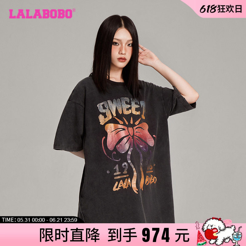 【商场同款】LALABOBO24年连衣裙秋季原创女新款印花甜酷T恤长裙