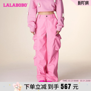 新品 LBCD 口袋阔腿梭织休闲长裤 裤 WXZC69 抽绳工装 LALABOBO春季