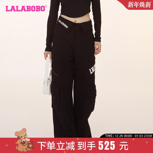 LBCC 女 WXZC36 口袋直角针织休闲长裤 复古运动风LALABOBO早秋新品