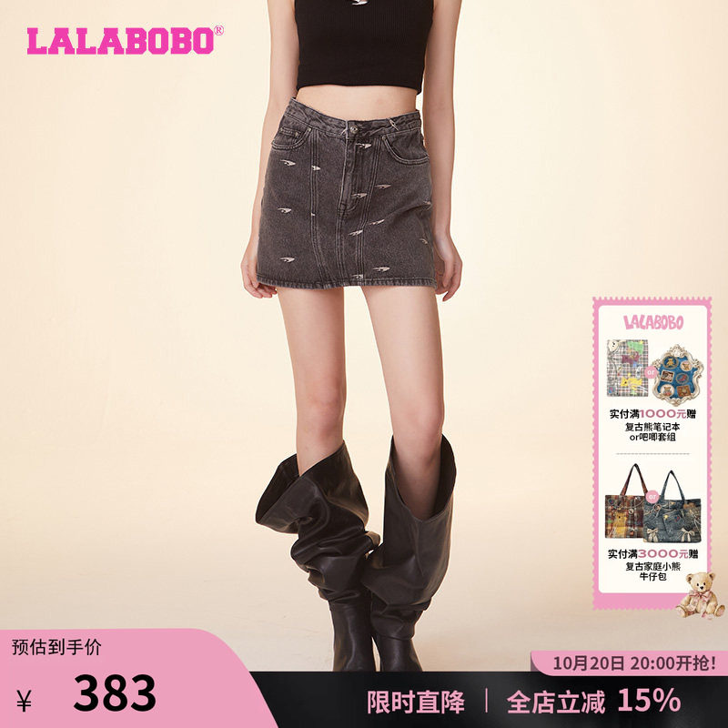 LALABOBO满印复古风牛仔半裙