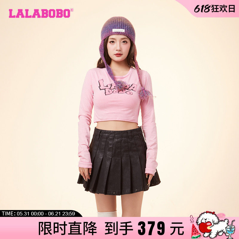 LALABOBO24春新打底衫纯色可爱短款圆领字母长袖T恤女LBDA-WSDT11
